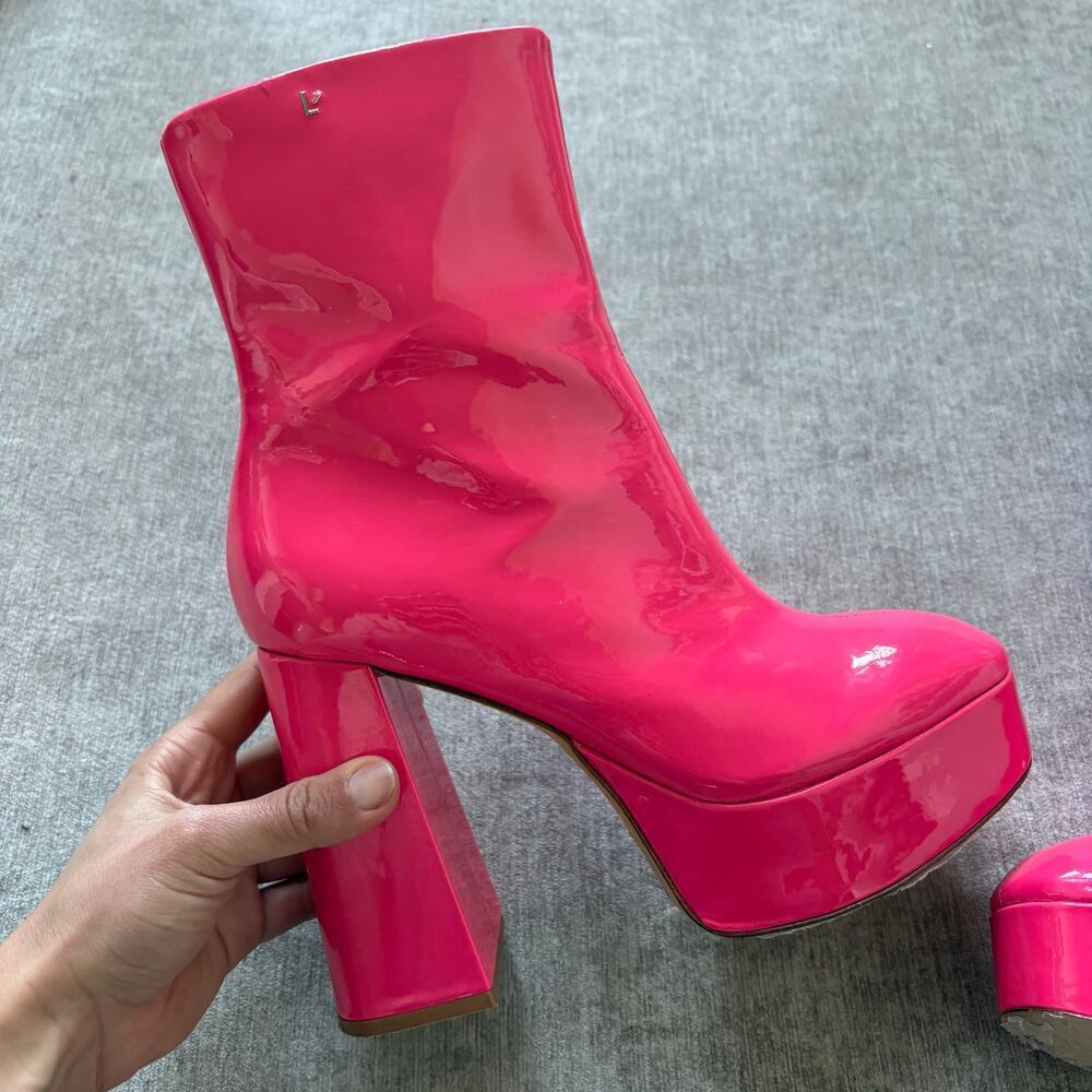 $500 Larroudé Dolly Boots in Pink Patent Leather - Picture 2 of 9